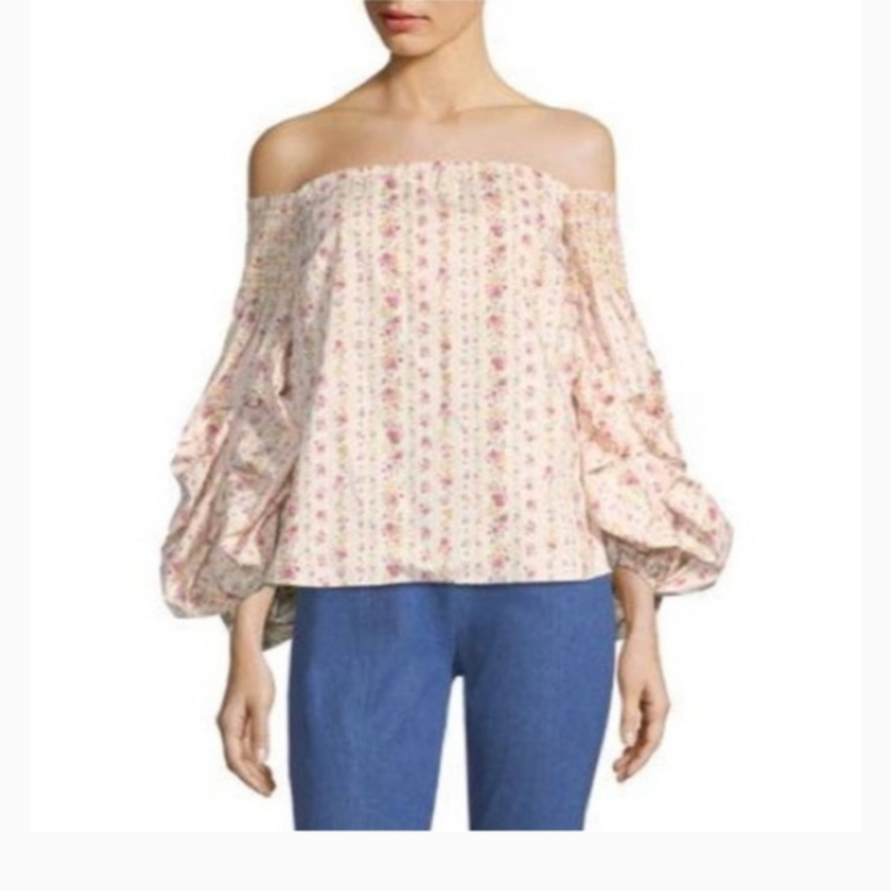 🦋Petersyn Blush Floral Off‑Shoulder Balloon Sleeve Top